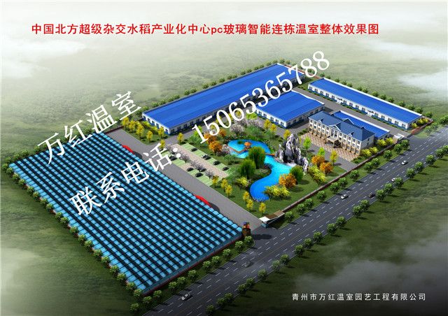 中国北方超级杂交水稻产业中心玻璃pc智能连栋温室整体效果图